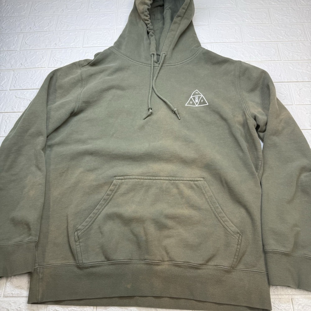 HUF Hoodie Men's Large Green Japanese Floral Graphic Pullover Sweatshirt Street